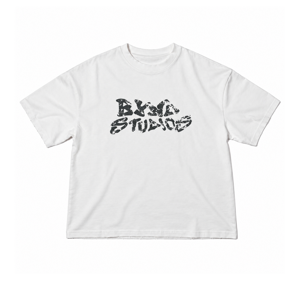 BYND STUDIOS T-shirt in ivory with BYND print, front