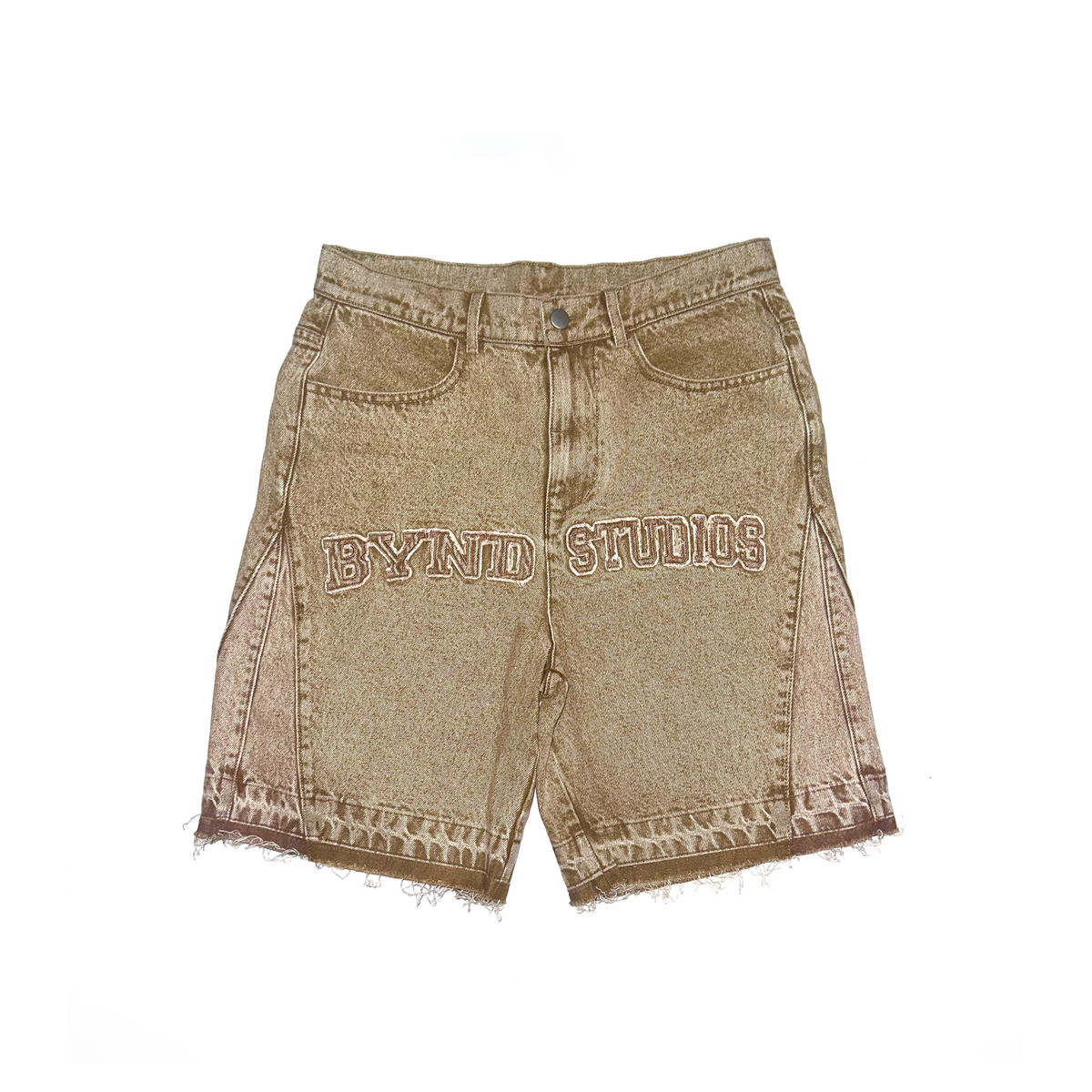 BYND STUDIOS washed brown heavyweight shorts, front